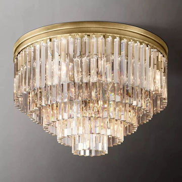 1920s Odeon Crystal Art Deco Round Flushmount 32"