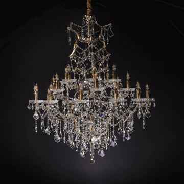 19th C. Rococo Iron & Crystal Round Chandelier 40"