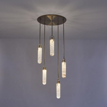 Alabaster Flint Multi-Light Round Pendant Chandelier – Staircase Hallway