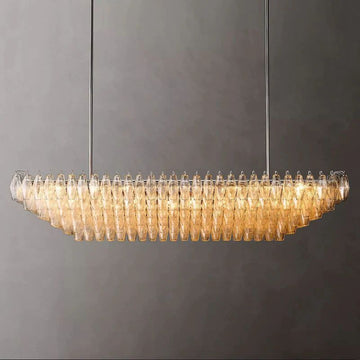 Chiara Clear Glass Tiered Rectangular Chandelier 74" For Living Room