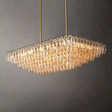 Chiara Clear Glass Tiered Rectangular Chandelier 54" For Living Room
