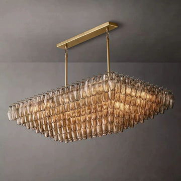 Chiara Smoke Glass Tiered Rectangular Chandelier 54" For Living Room