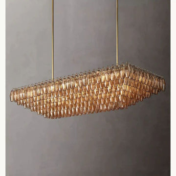 Chiara Smoke Glass Tiered Rectangular Chandelier 74" For Living Room