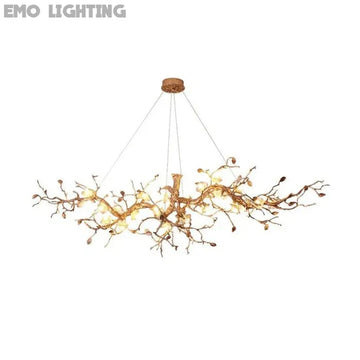 Exquisite Glass Flower Copper Tree Branch Chandelier