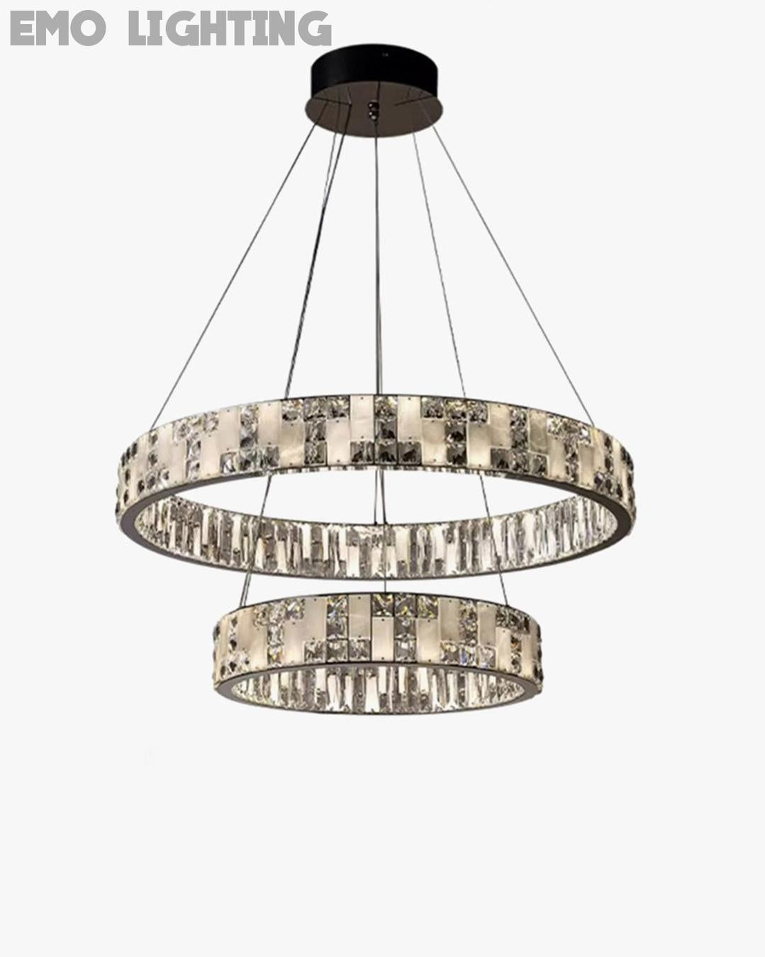 Tiered Round Crystal Alabaster Chandelier