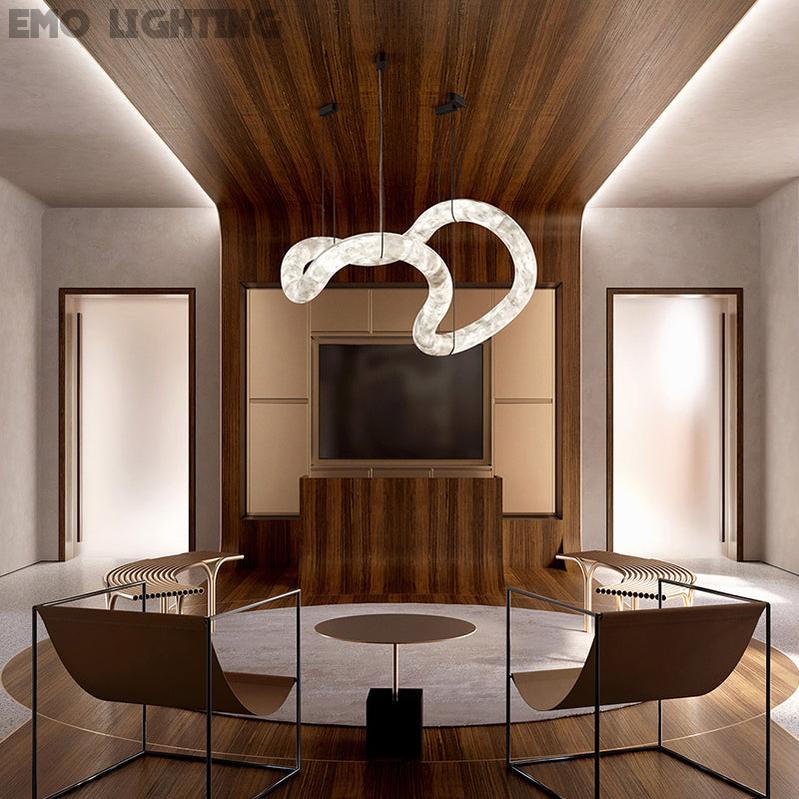 Beverly Symmetrical Entryway Alabaster Pendant Light for Dining Table