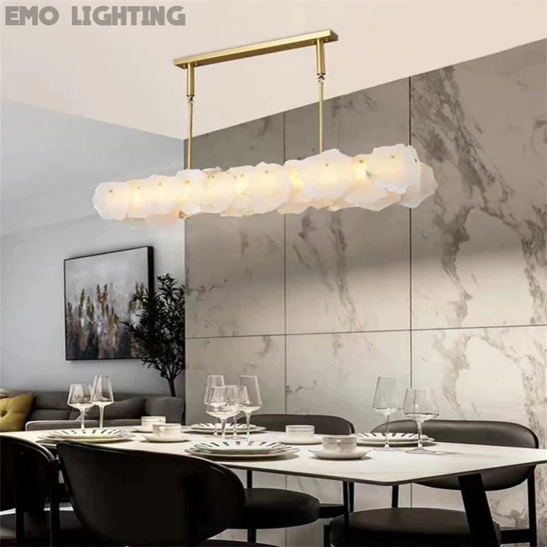 Alabaster Oval Chandelier with Rod, Dining Room Chandelier