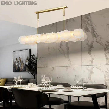 Alabaster Oval Chandelier with Rod, Dining Room Chandelier