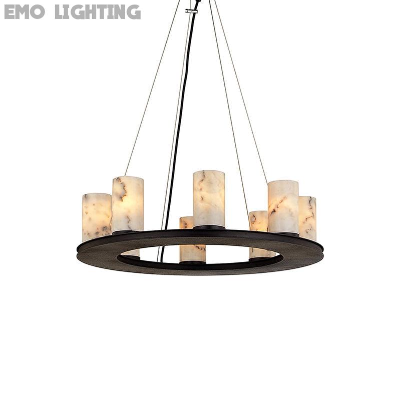 Bedia Round Industrial Candelabra Alabaster Chandelier for Dining Table