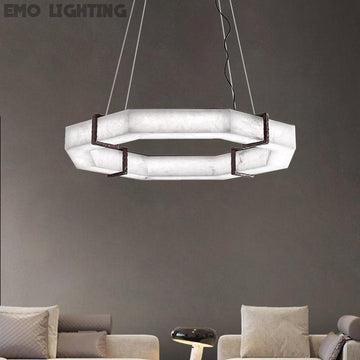 Celine Retro Alabaster Living Room Chandelier, Round Lamp Lighting