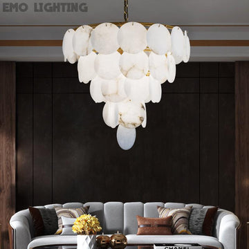 Aurora Round Chandelier Alabaster for Living Room Dining Table