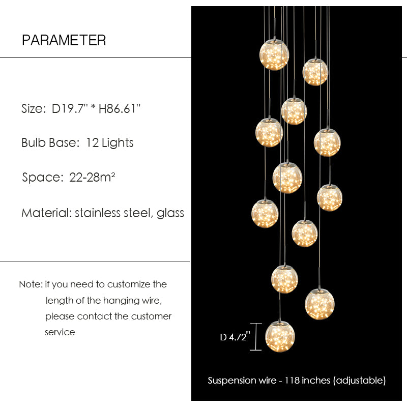 Extra Large 2m - 5m Customization Modern Starlight Globe Chandelier for Hotel Foyer Hall Crystal Clear Glass Ball Light Fabulous Moonlight Decoration Living Room High ceiling light