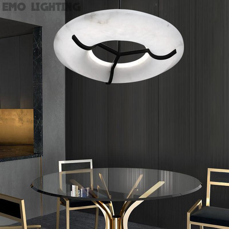 Round Alabaster Dining Room Chandelier, Modern Lamp