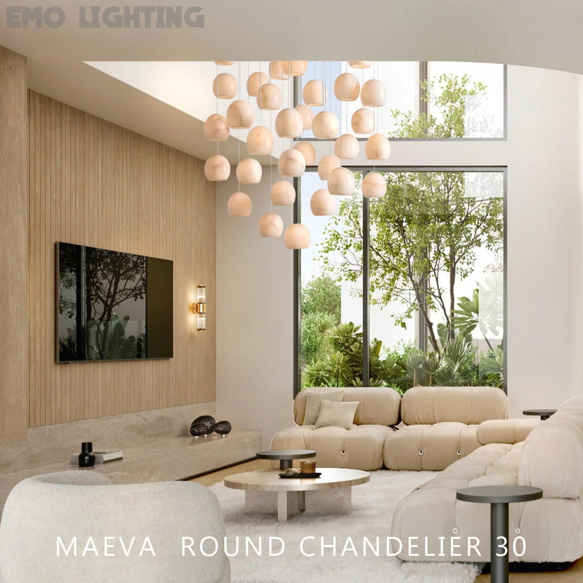 Maeva Round Alabaster Chandelier 13'' 21'' 36''