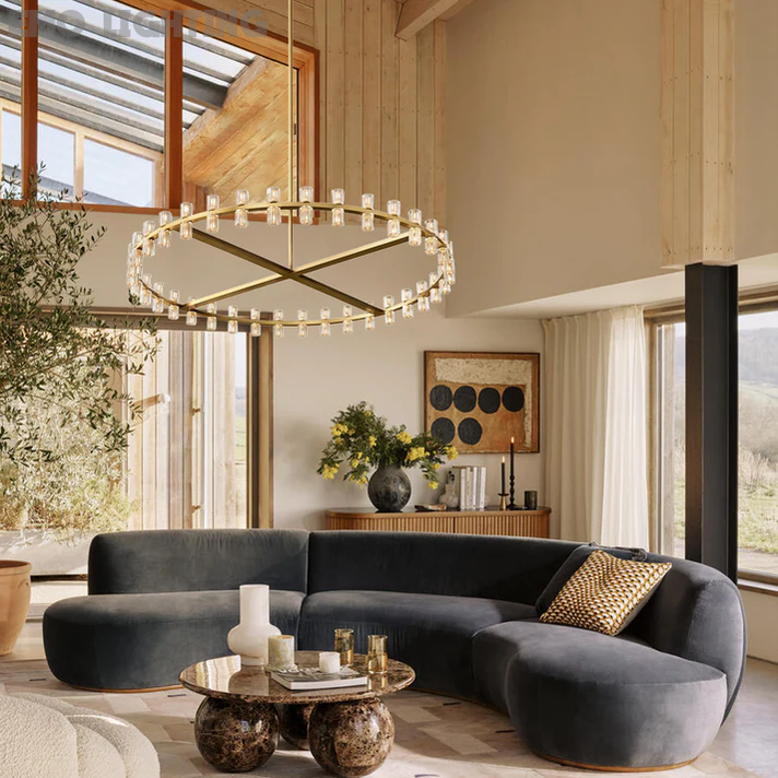 Arcachon Round Glass Chandelier 60" For Living Room