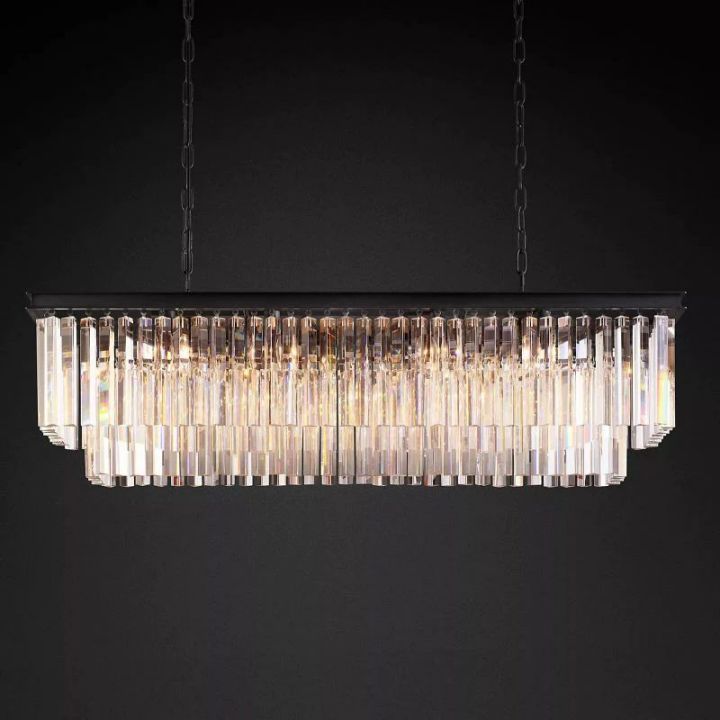 1920s Odeon Crystal Art Deco Rectangular Chandelier 49"