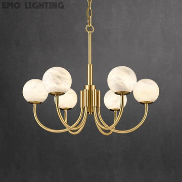 Modern Luxury Alabaster Chandelier, Pendant Brass Chandelier