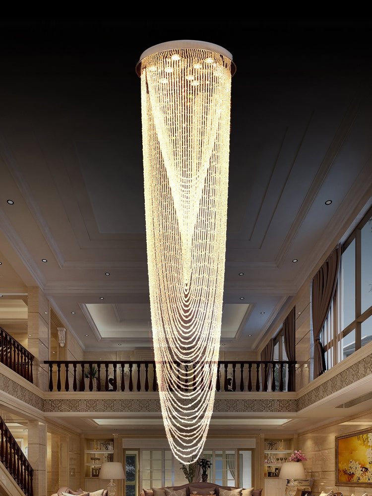 chandelier,chandeliers,extra large,large,oversize,big,huge,waterfall,tassel,cone,stairs,loft,foyer,villa,silver,chrome,flush mount,ceiling,round
