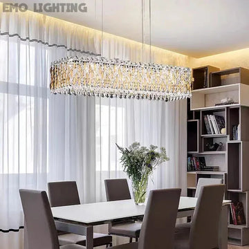Extra Large Luxury Rectangle Crystal Pendant Chandelier for Living/Dining Room/Kitchen Island