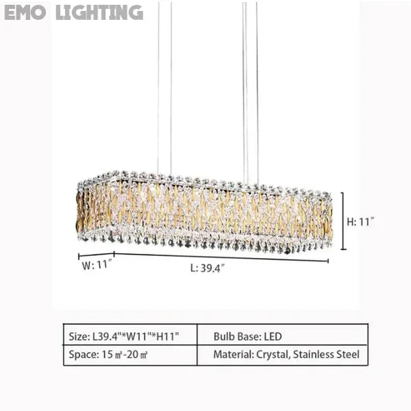 Extra Large Luxury Rectangle Crystal Pendant Chandelier for Living/Dining Room/Kitchen Island