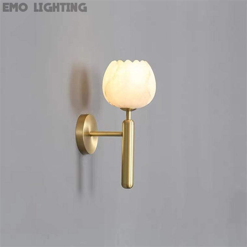 Antonia Modern Alabaster Globe Wall Sconce For Bedroom Wall Light Fixtures J-CHANDELIER Brass  