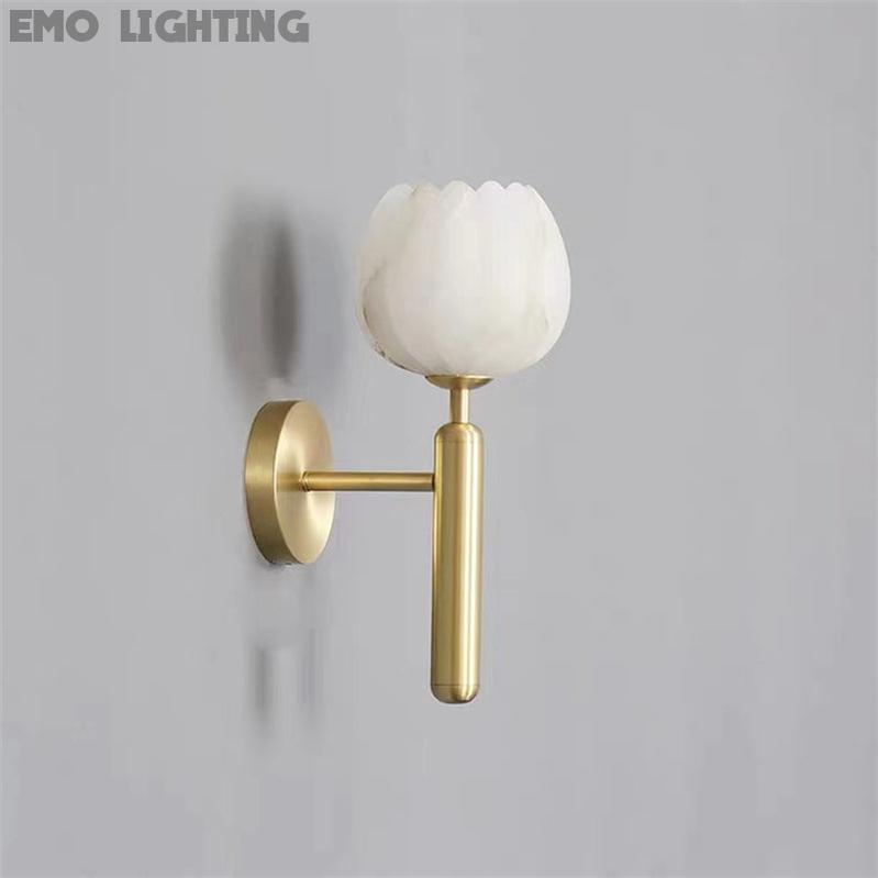 Antonia Modern Alabaster Globe Wall Sconce For Bedroom Wall Light Fixtures J-CHANDELIER Brass  