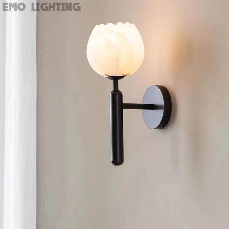 Antonia Modern Alabaster Globe Wall Sconce For Bedroom Wall Light Fixtures J-CHANDELIER Black  