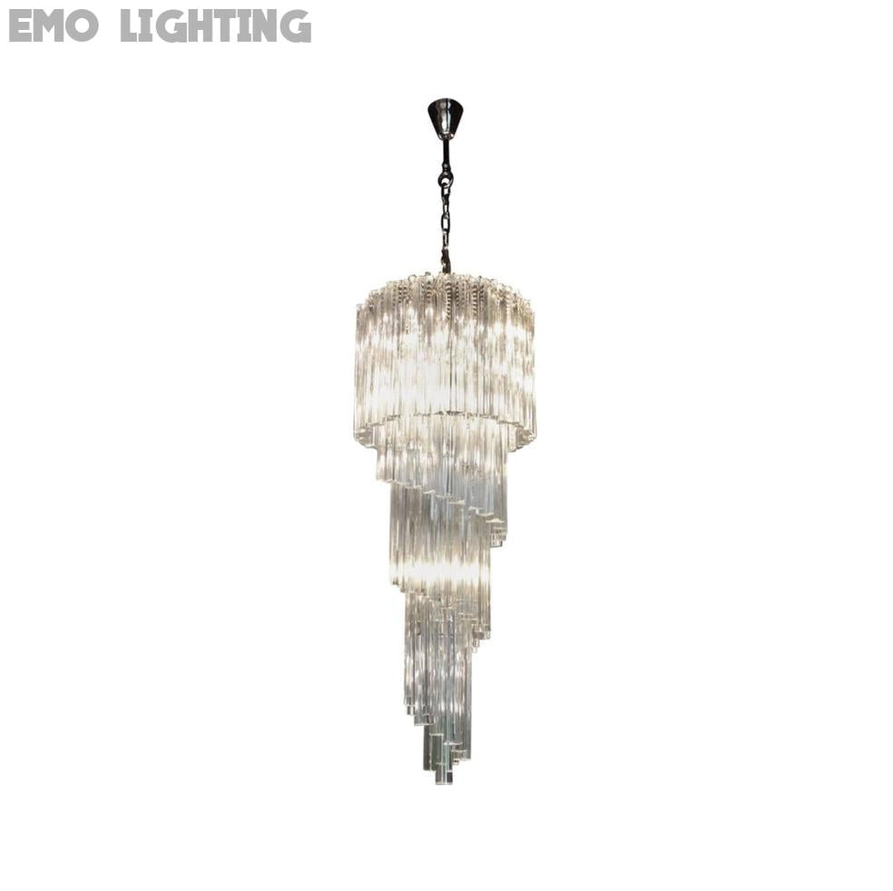 Mid-Century Modern Pink/Transparent Glass Cascading Spiral Chandelier