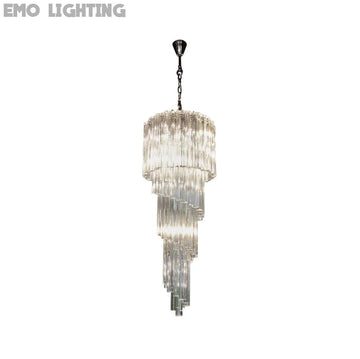 Mid-Century Modern Pink/Transparent Glass Cascading Spiral Chandelier