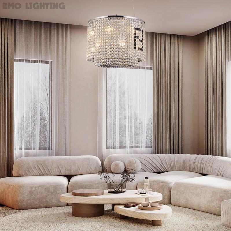 Brass Modern Crystal Round Chandelier For Living Room