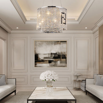 Round Crystal Chandelier For Dining Room Kitchen Island