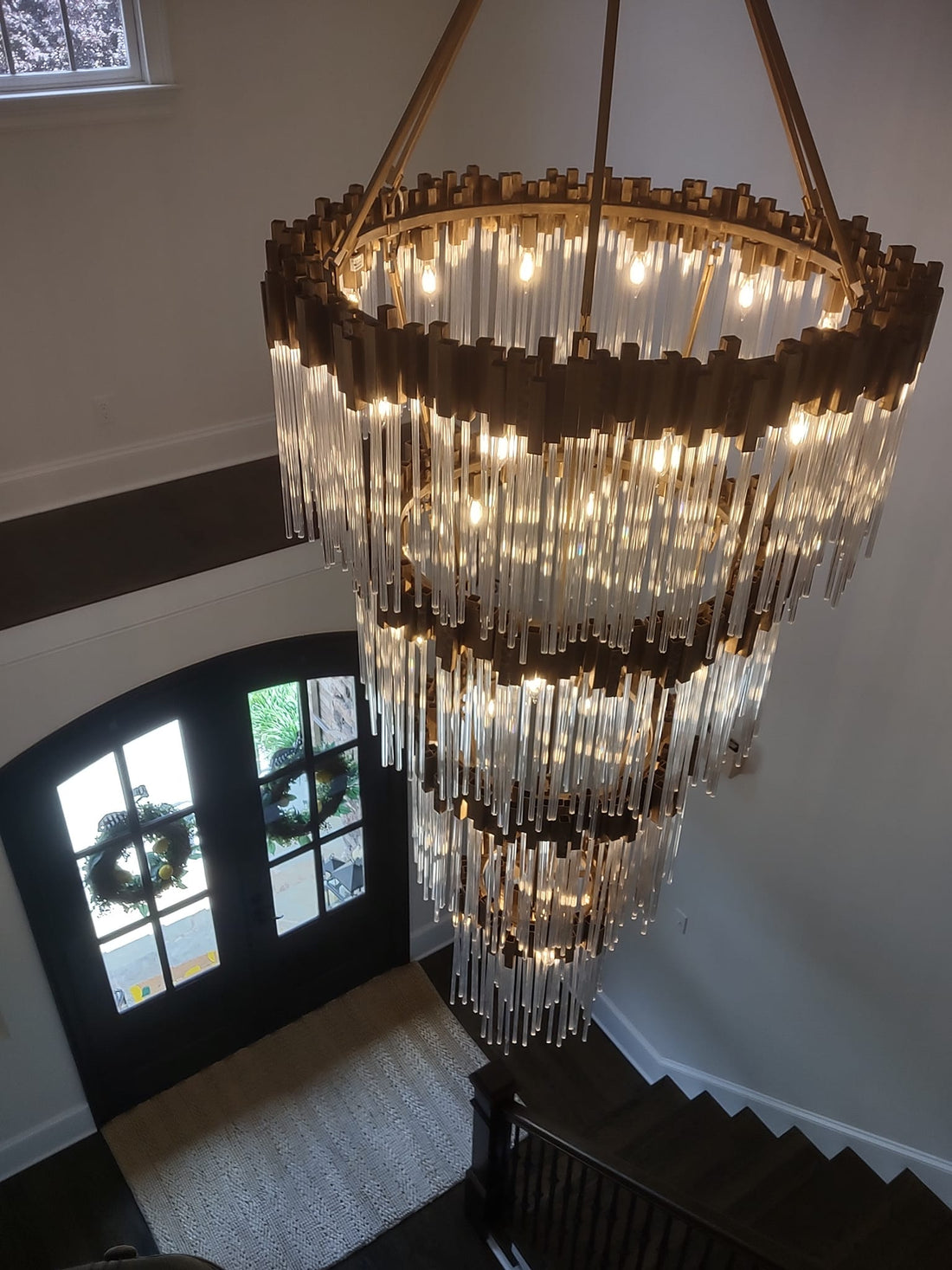 Large Elegant Multi-layers Glam Glass Metal Edging Chandelier for High-ceiling Staircase/Entryway/Living/meeting Room