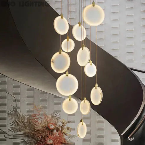Queenie Alabaster Disc Long Round Chandelier For Loft