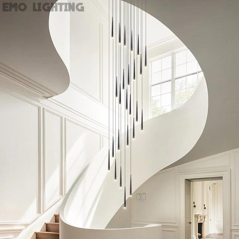 Minimalism Black Metal Ceiling Pendant Lighting Fixture For Staircase in Gold/ Black Finish