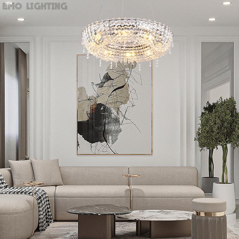 Round Crystal Chandelier For Dining Room Kitchen Island