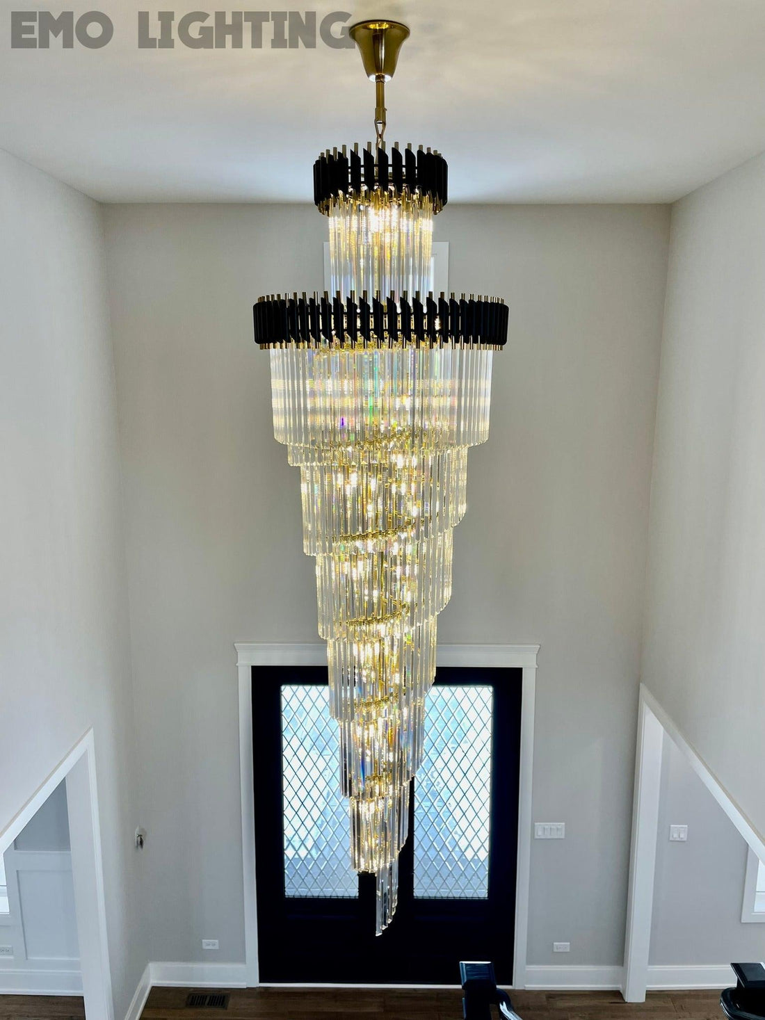 Extra Large Vertical Long Crystal Foyer Hallway Chandelier