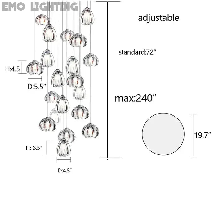 Modern Nordic Style Hand Blown Glass Pendant Crystal Chandelier For Dining Room/Living Room/Stairwell