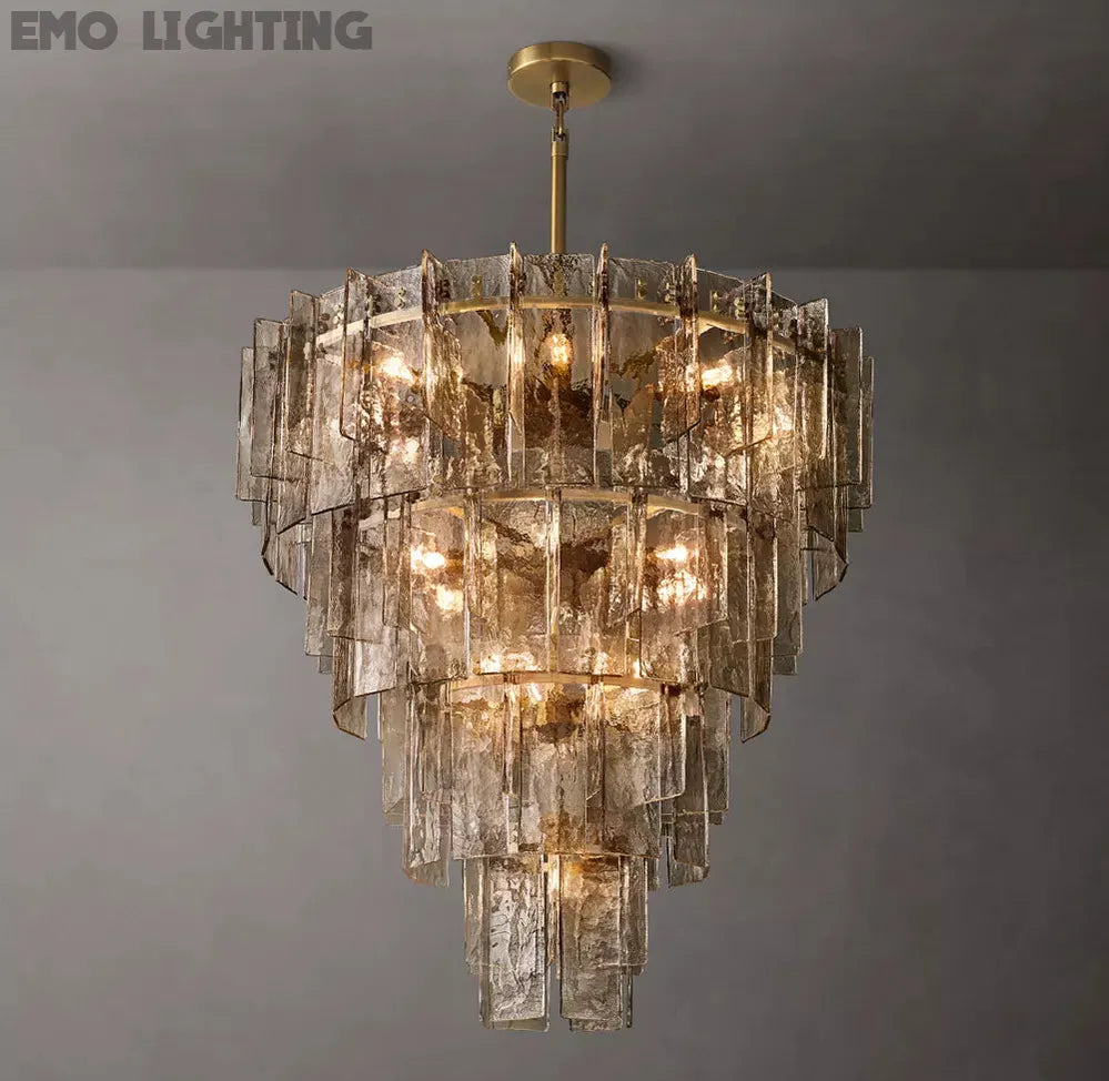 LATTICE SMOKE GLASS TIERED CHANDELIER 47"