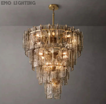 LATTICE SMOKE GLASS TIERED CHANDELIER 47"