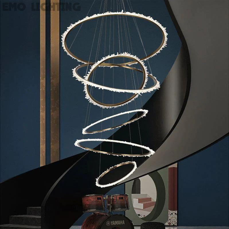 Rock Crystal Multi Rings Chandelier For Staircase - thebelacan