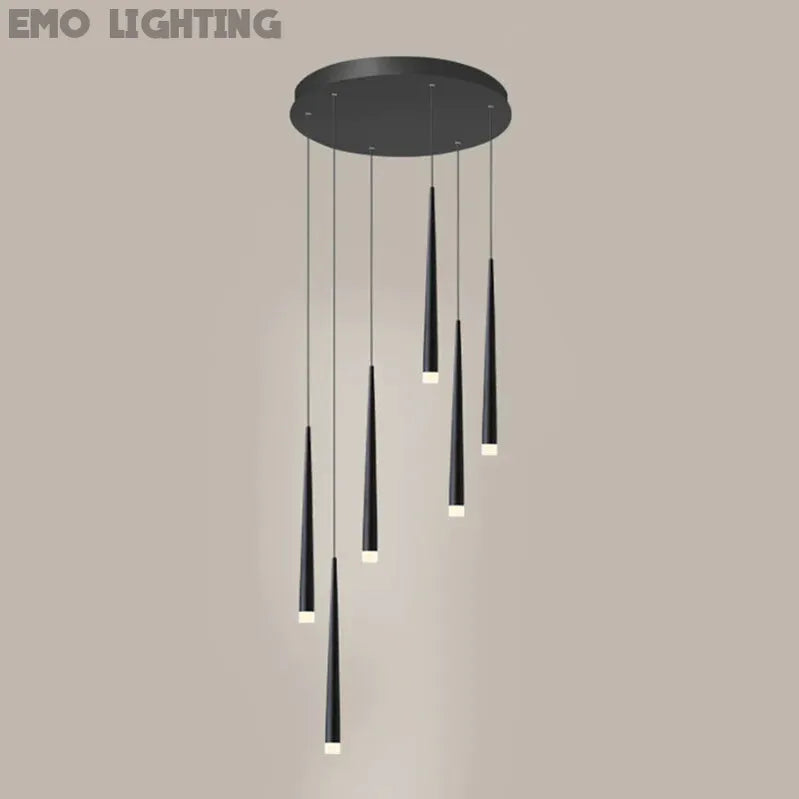 Minimalism Black Metal Ceiling Pendant Lighting Fixture For Staircase in Gold/ Black Finish