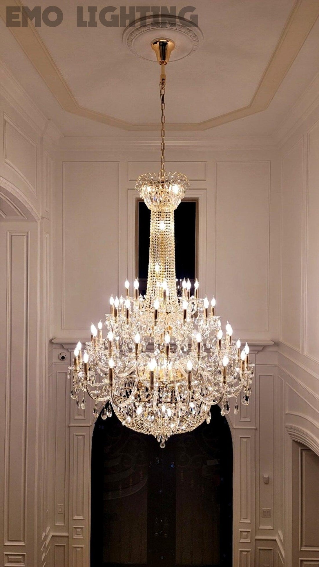Extra Large European-style Multi-layers Candle Luxury Crystal Chandelier Gold Art Foyer/Staircase Decorative Light Fixture