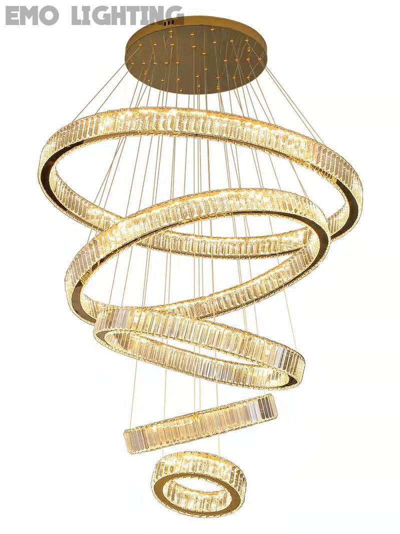 Extra Large Customization Modern Front Entryway Luxury Aesthetic Chandelier 5 Rings Crystal Gold/ Chrome Finish Ceiling Lamp For Hotel Hallway Entrance Lobby
