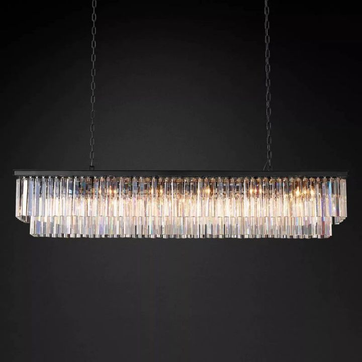 1920s Odeon Crystal Art Deco Rectangular Chandelier 72"