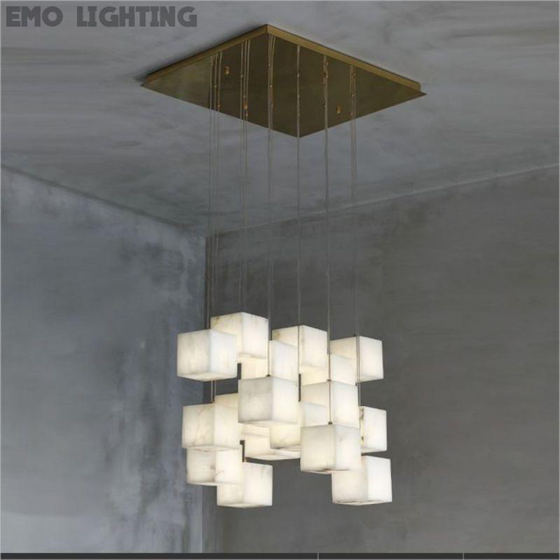 Alabaster Cube Foyer Staircase Long Chandelier 吊灯 rbrights 18-Light  