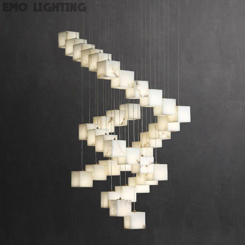 Alabaster Cube Foyer Staircase Long Chandelier 吊灯 rbrights 36-Light B  