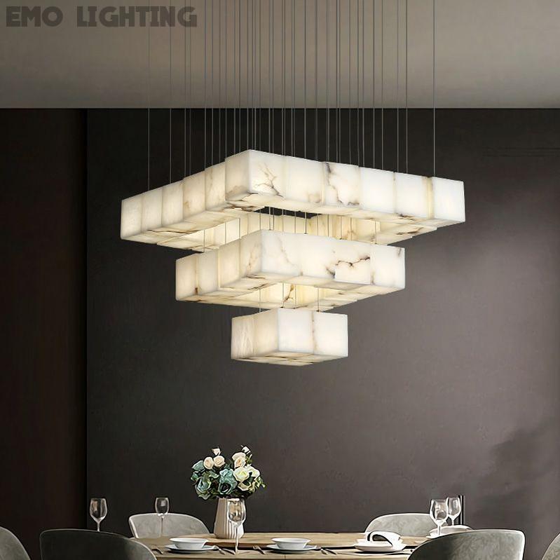 Alabaster Cube Foyer Staircase Long Chandelier 吊灯 rbrights 36-Light A  