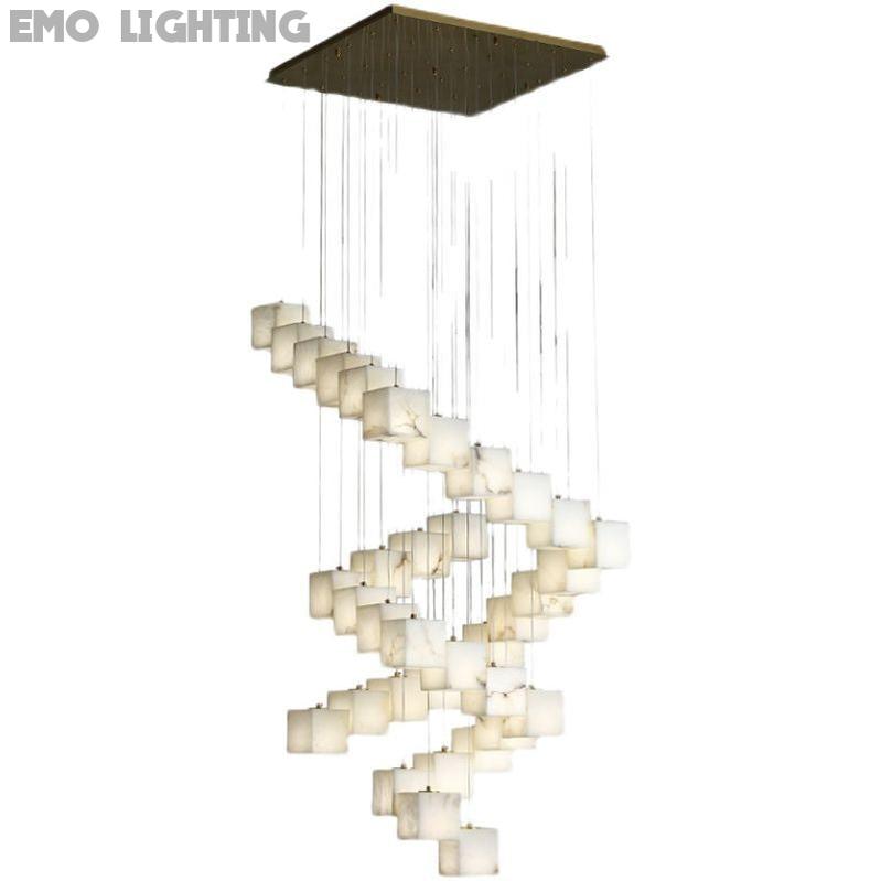 Alabaster Cube Foyer Staircase Long Chandelier 吊灯 rbrights   