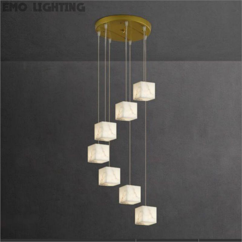 Alabaster Cube Foyer Staircase Long Chandelier 吊灯 rbrights 7-Light  