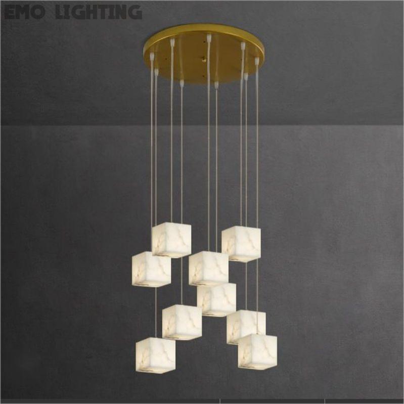 Alabaster Cube Foyer Staircase Long Chandelier 吊灯 rbrights 9-Light  